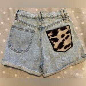 Cowhide Patch Jean Shorts